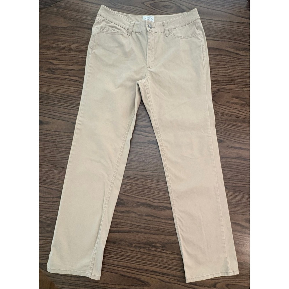 White House Black Market WHBM Beige Straight Leg Pants Size 12 Y2K Stretch EUC